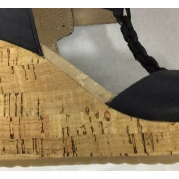 Sperry Womens SZ 6 Leather Black Cork Wedge Platform Sandals - Picture 7 of 11